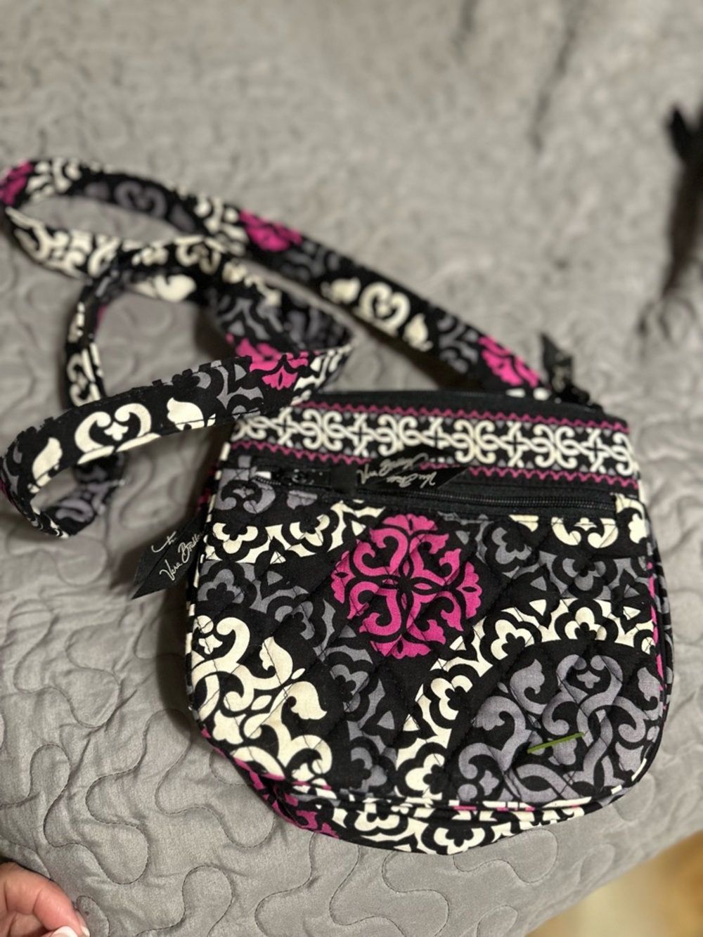 Vera Bradley Black Pink Cream Quilted Crossbody Bag